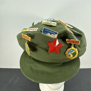 Vintage Chinese Army Hat with 13 Collectible Pins